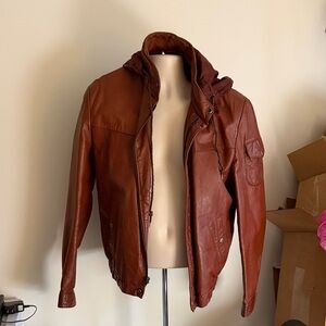 Men's Brown Leather Jacket
-with nylon zip hoodie